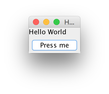 GUI with label showing Hello world and a button