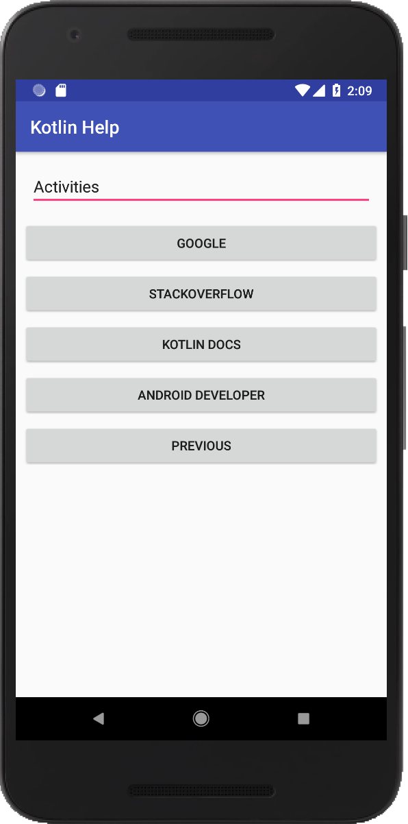 app with EditText followed by five buttons