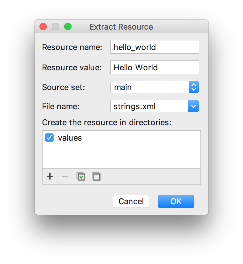 Extract String resource dialog box