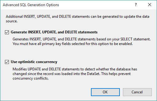 Configuring SQL statements for update and delete