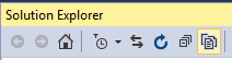 Solution explorer menu bar showing highlighted Show All Files button