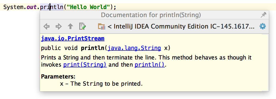 Example of quick documentation in IntelliJ IDEA