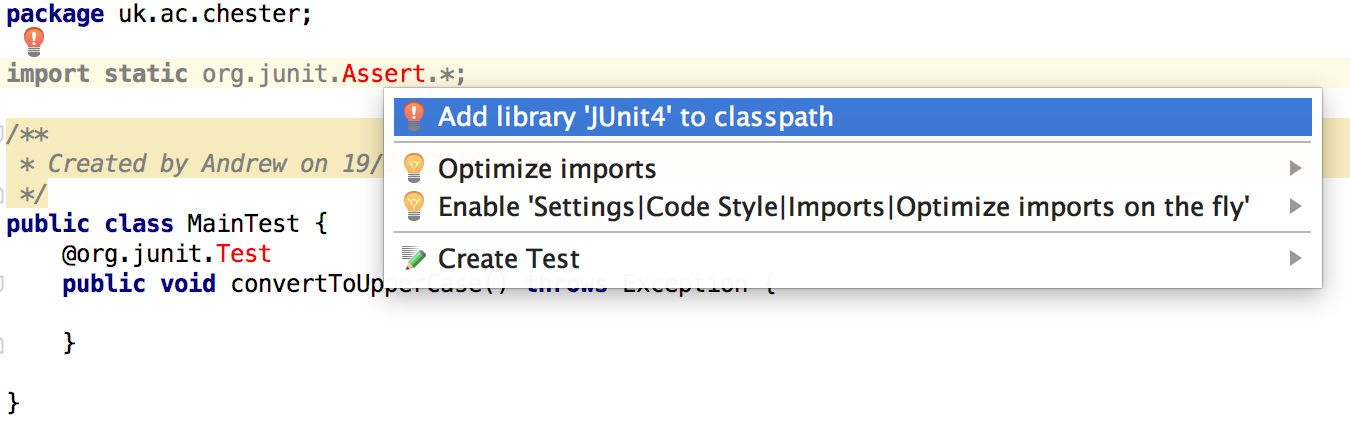 Adding the JUnit library to the classpath